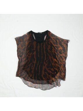 Alexander McQueen Leopard Print Silk Chiffon Flutter Sleeve Racerback Blouse